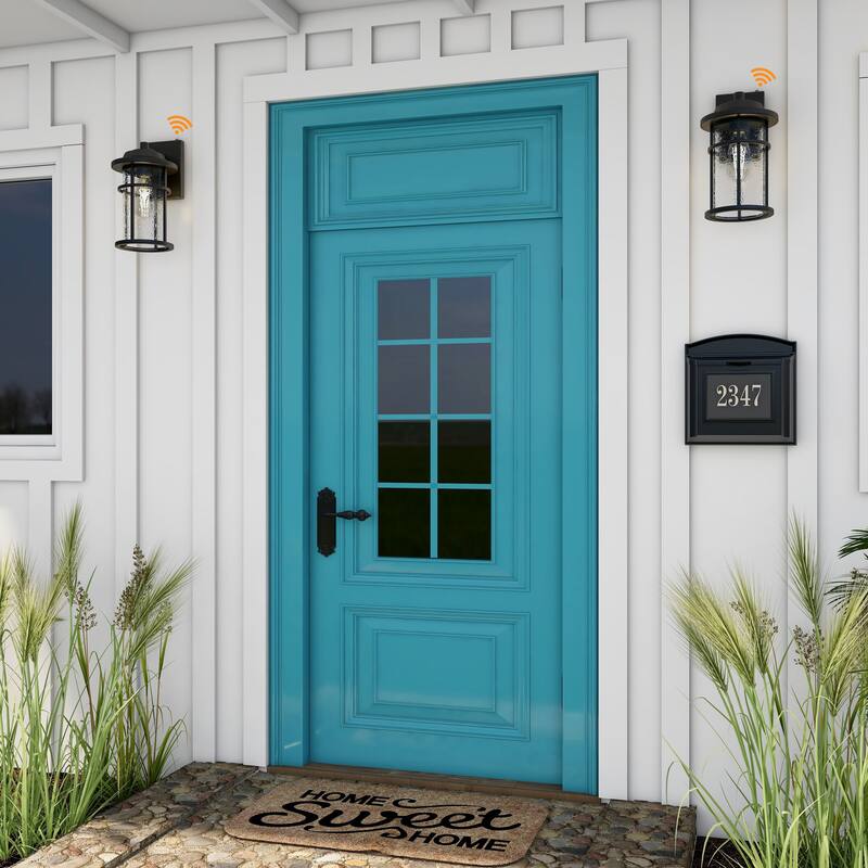 2 Pack 1-Light Seeded Glass Outdoor Wall Lantern With Dusk To Dawn - Matte Black