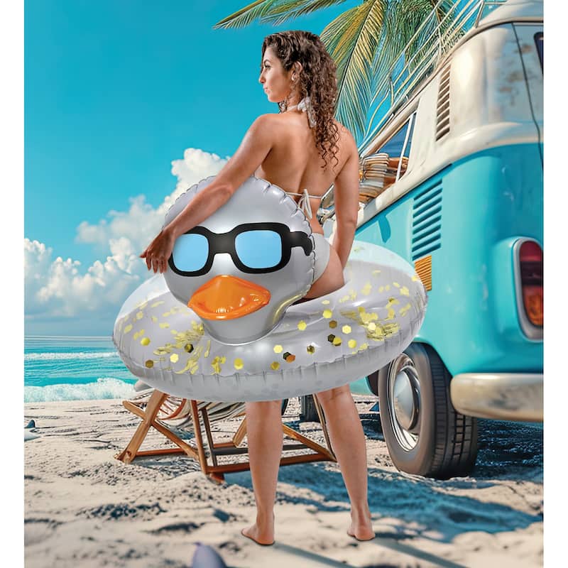 POZA Inflatable Duck Pool Float Tube for Kids and Adults - Silver - 36 inches