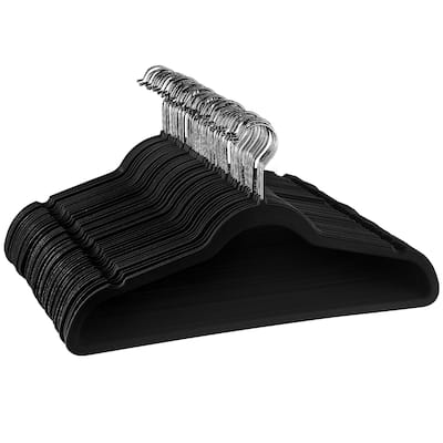Elama Home 50Pc Velvet Slim Clothes Hangers w/SS Swivel Hooks in Black