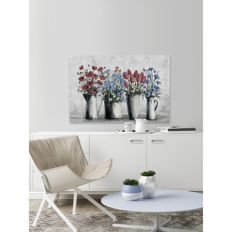 'Group of Lovely Flowers' Painting Print on Wrapped Canvas