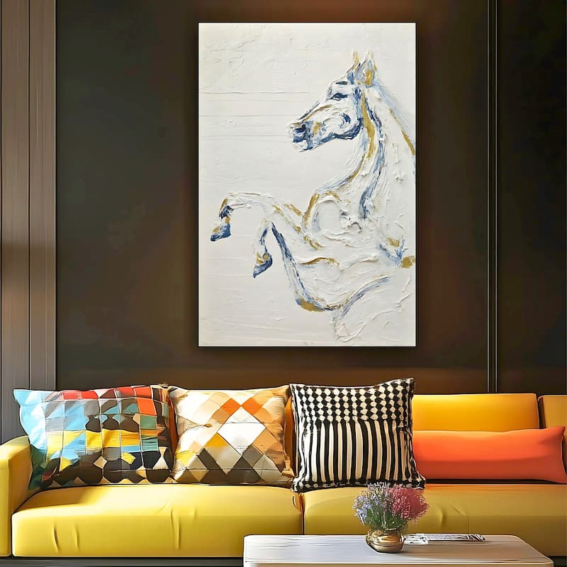 Majesty Hand Painted Oil Canvas Wall Art with Rearing Horse Design
