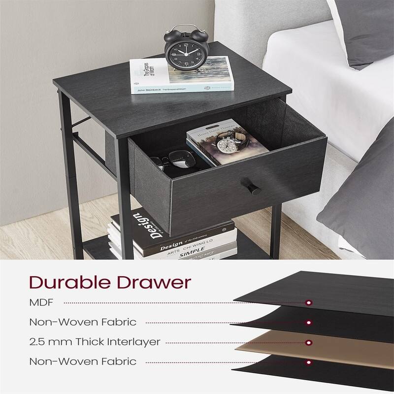 Nightstand, Side Table with Fabric Drawer