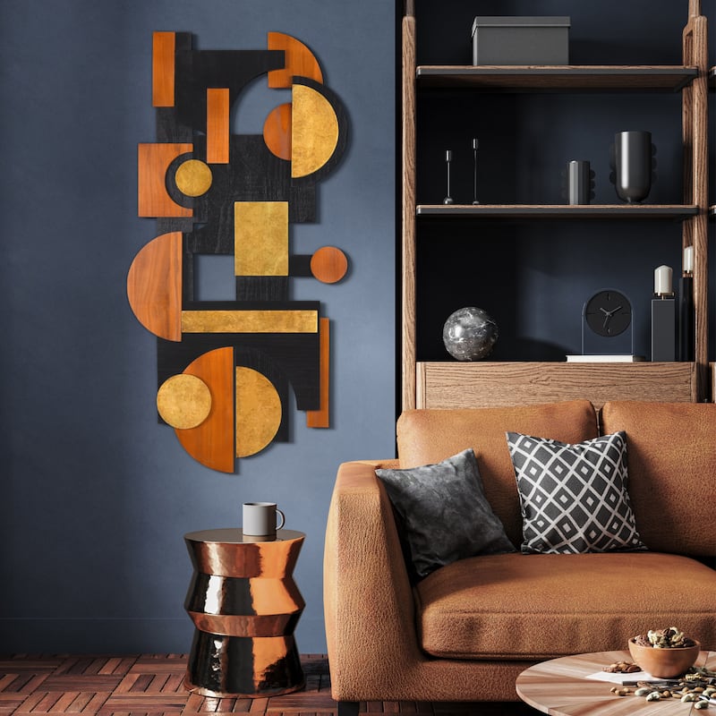 "Amber Embraces" Hand Made & Hand Finished Dimensional Solid Paulownia Wood Abstracts Wall Art