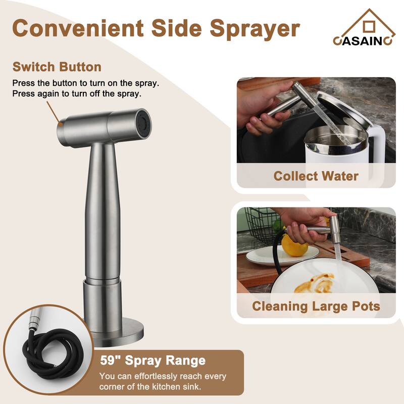 Double Handle Bridge Kitchen Faucet with Side Sprayer