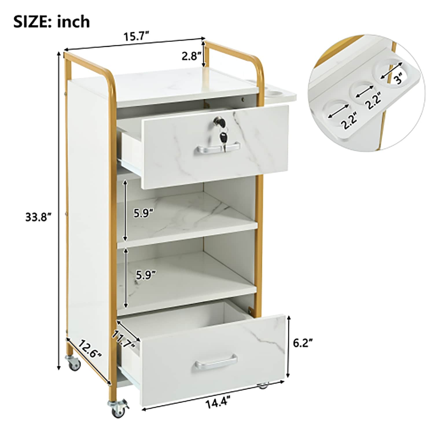 Barber Salon Locking Storage Cabinet 3 Hair Dryer Holder and 2 Drawers Black