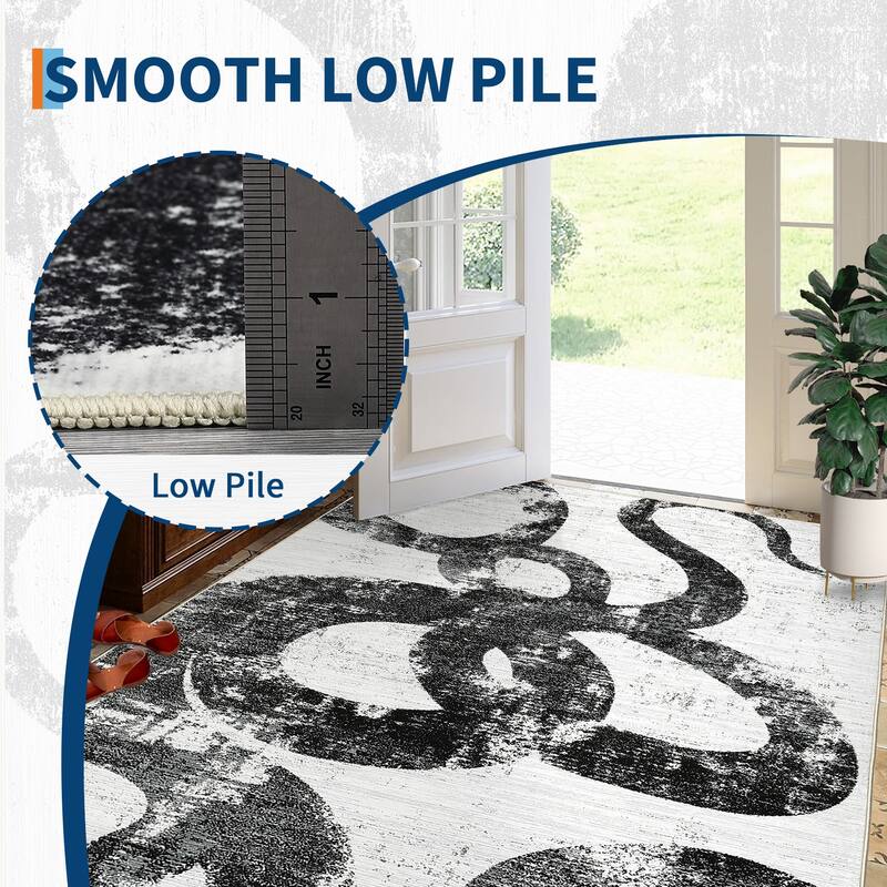 Modern Washable Area Rug Animal Snake Pattern Rug Home Decor Snake Carpet, Low Pile Non Slip Rug