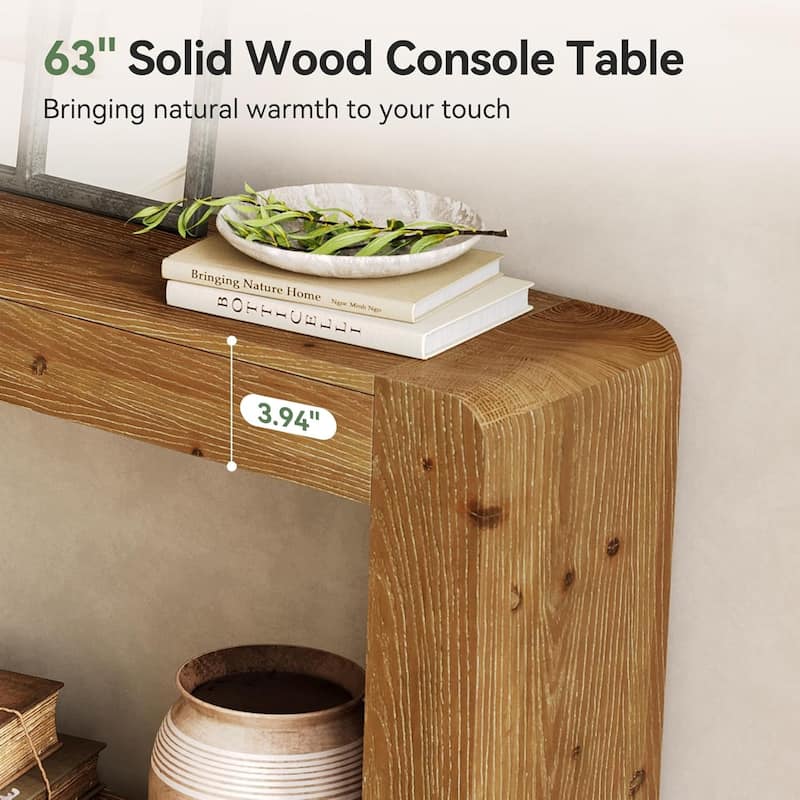 Solid Wood Console Table with Storage, 63-Inch Farmhouse Entryway Table - 62.99" L x 11.81" W x 33.46" H