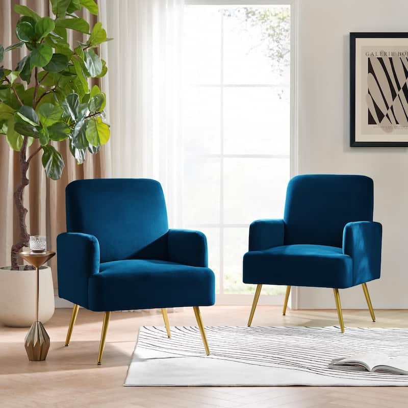 Ferrera Comfy Accent Armchair with Recessed Arms Set of 2 - NAVY