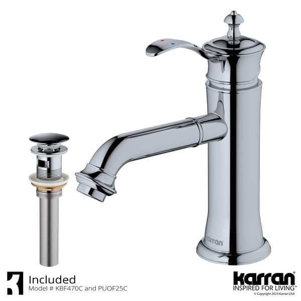 slide 2 of 14, Karran Vineyard KBF470 Single-Handle Single Hole Basin Bathroom Faucet with Matching Pop-up Drain Chrome
