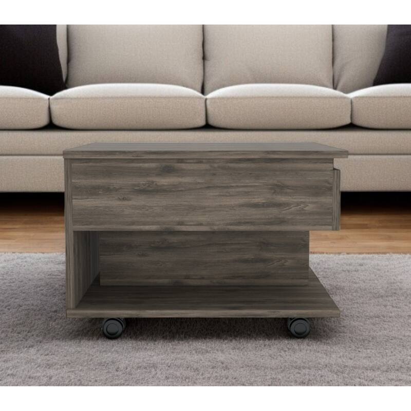 22" Dark Brown Manufactured Wood Rectangular Lift Top Coffee Table With Drawer - 15.3" H x 21.6" W x 19.6" D - 15.3" H x 21.6" W x 19.6" D - Brown - Wood