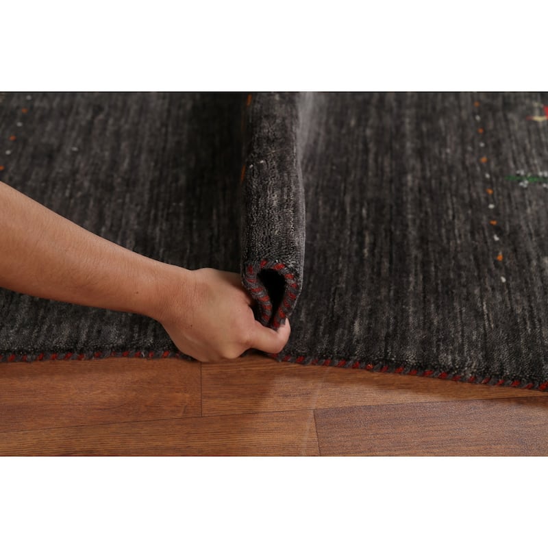 Animals Tribal Gabbeh Indian Area Rug Hand-Knotted Wool Carpet - 5'7"x 7'8"