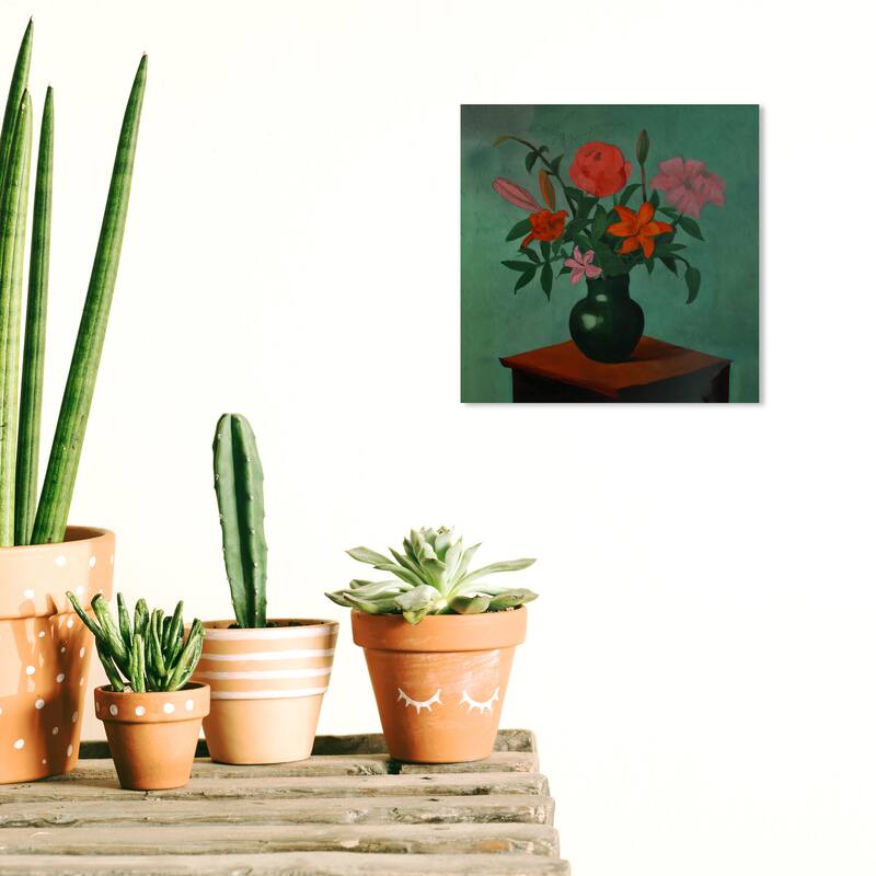 Wynwood Studio Canvas Floral and Botanical Hibiscus Vintage Vase Red and Traditional Wall Art Canvas Print - Red, Green - 12 x 12