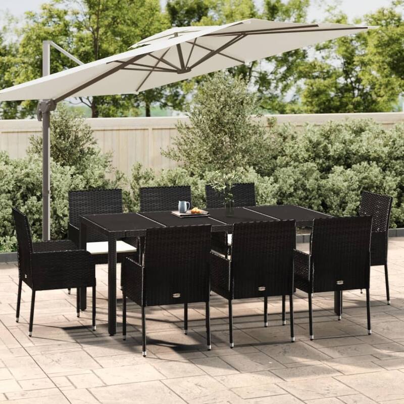 vidaXL 3 Piece Patio Dining Set with Cushions Black Poly Rattan - 18.9" x 21.7" x 34.6"