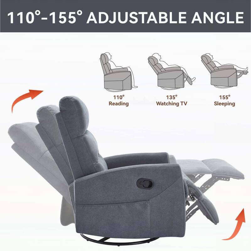 Manual Recliner Chair with Rocker and Swivel for Comfortable Living Room Seating
