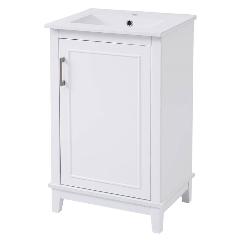 20" Modern Small Bathroom Vanity Cabinet With Ceramic Basin - 20"*15.5"*33.3", Ample Storage, 1 Soft-Close Door