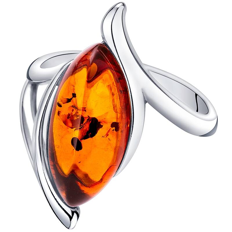 Amber Elliptical Shape Ring in Sterling Silver