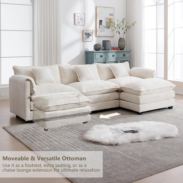Chenile Upholstered Modular Couch Oversized L-shaped Sectional Sofa Set with Movable Ottoman and Pillows for Livingroom - Bed Bath & Beyond