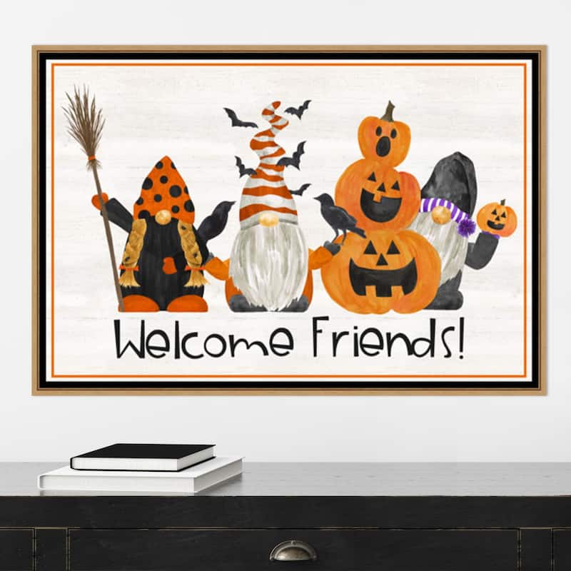 Gnomes of Halloween landscape II-Welcome Friends by Tara Reed Canvas Art Framed - Sylvie Maple