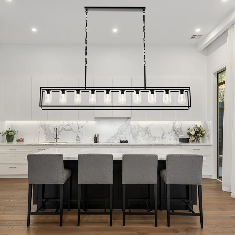 10-Light Large Farmhouse Chandelier Rectangle Kitchen Island Pendant Light Fixture