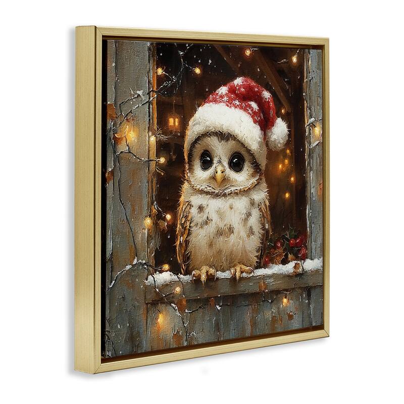 Stupell Festive Owl with Holiday Lights Framed Floater Canvas Wall Art Design By Riley B