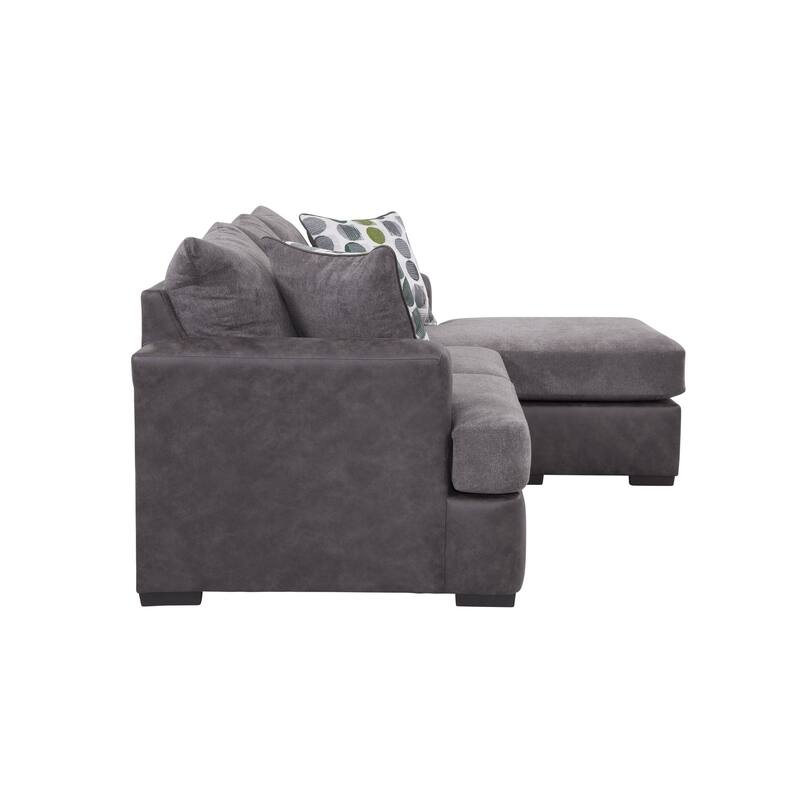 American Furniture Classics Model Modern Sofa with Chaise in Dark Gray and Black Vegan Leather