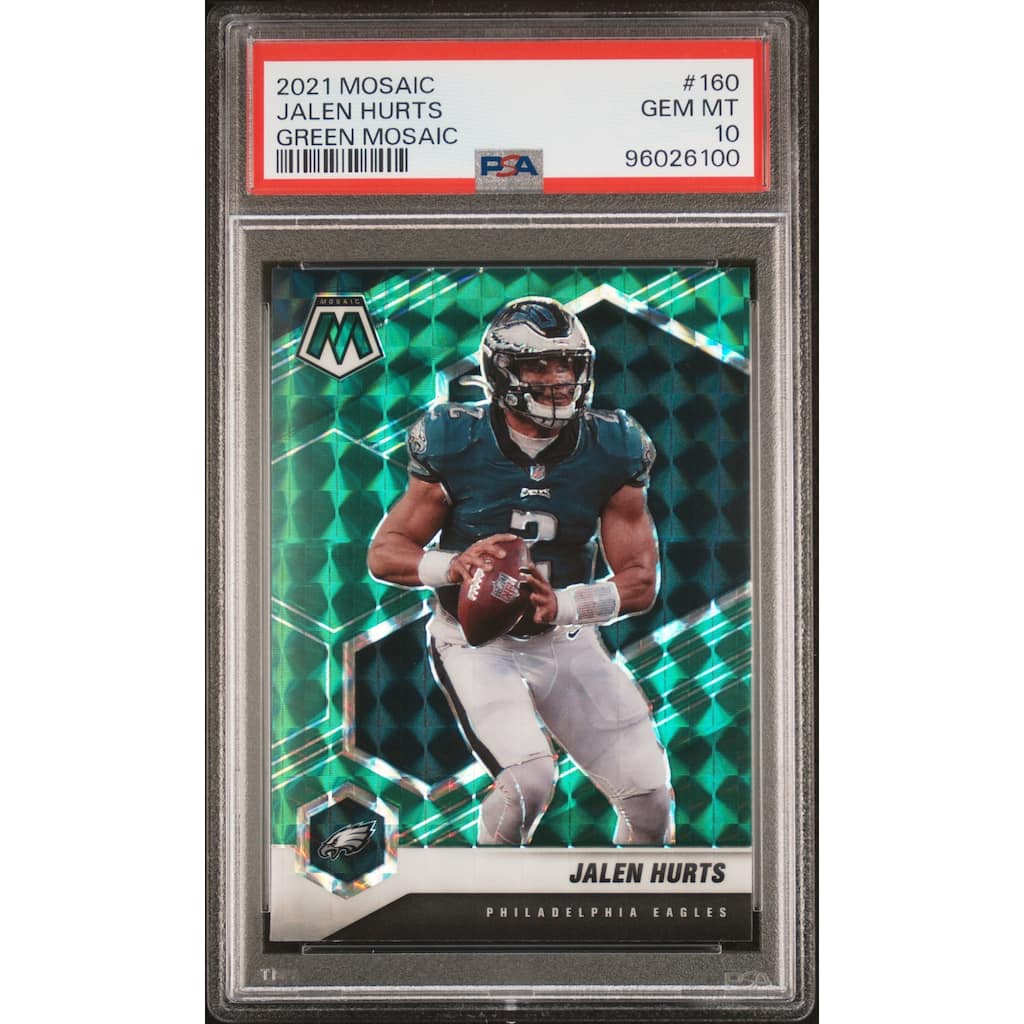 Jalen Hurts 2021 Panini Mosaic Green Football Card #160 Graded PSA 10 - 8' x 11'