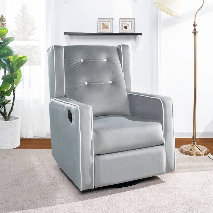 360° Swivel Glider Rocker Recliner - Nursery Chair for Breastfeeding & Maternity, Plush Cushions & Gentle Rocking Motion - Light Gray,Microfiber
