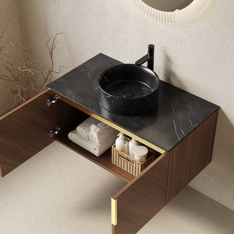 Wall-Mounted Bathroom Vanity with Round Ceramic Sink