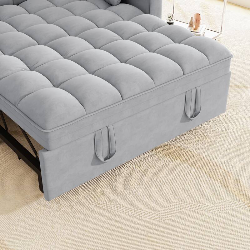 Anmytek Modern Velvet Small Loveseat Pull Out Sleeper Sofa Bed with Pillows and Side Pockets