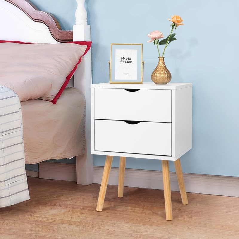 White MDF Two Drawers Nightstand
