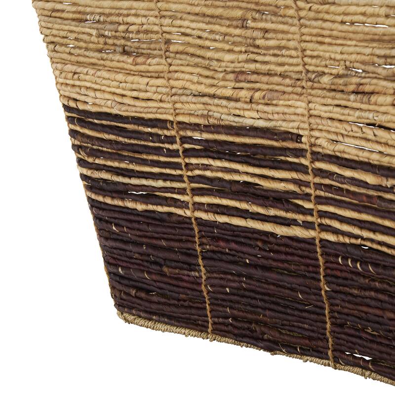Seagrass Handmade Oversized Color Block Decorative and Functional Storage Basket with Slot Handles - Brown - Roche River Decor
