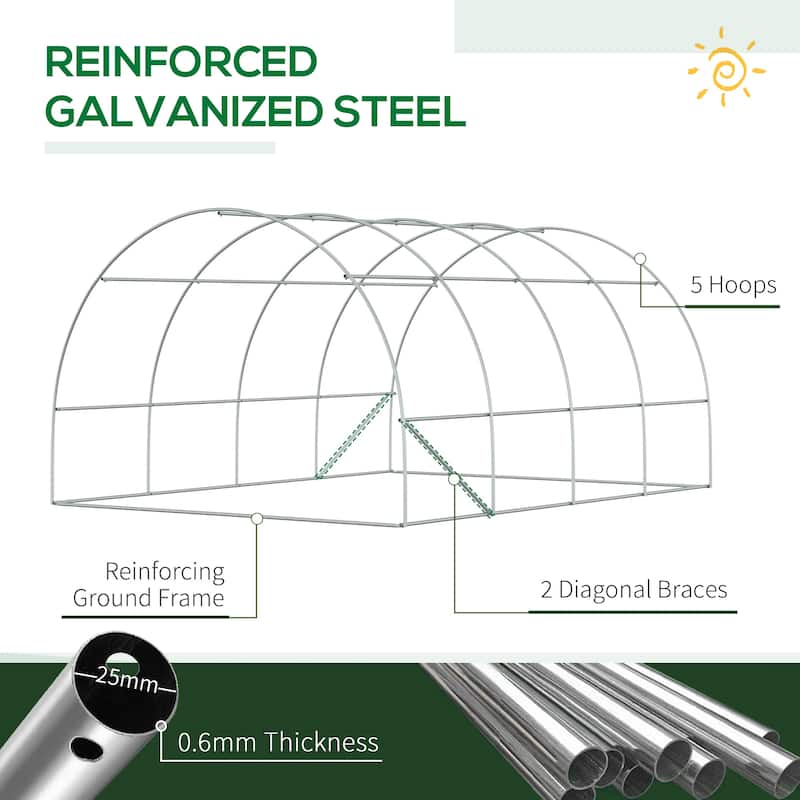 Outsunny 13' x 10' x 6.5' Walk-in Tunnel Greenhouse with 2 Zippered Mesh Doors & 10 Mesh Windows
