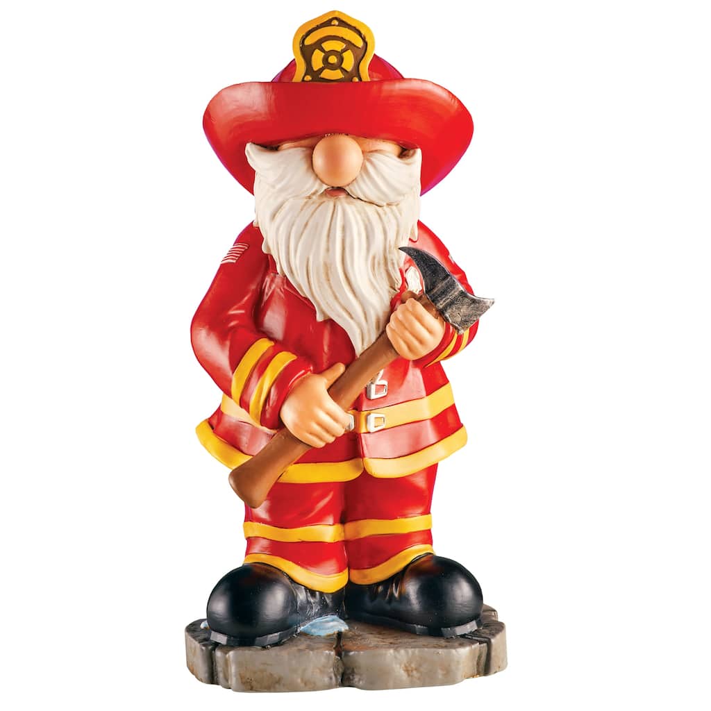 Hand-Painted Fireman Gnome Garden Statue - 6 x 12.25 x 4.75