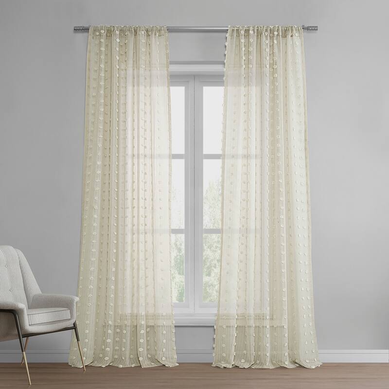 Exclusive Fabrics Strasbourg Dot Patterned Faux Linen Sheer Curtain (1 Panel) - 50 X 84 - Strasbourg Dot Beige
