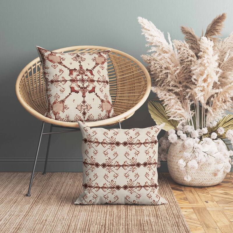 Gridded Blossom Indoor/Outdoor Reversible Throw Pillow Beige and Brown