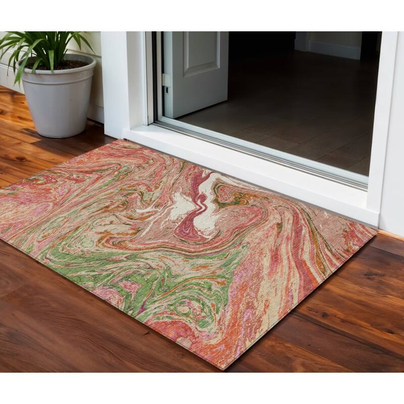 HomeRoots Abstract Transitional Rectangle Outdoor Rug - 3' x 5'