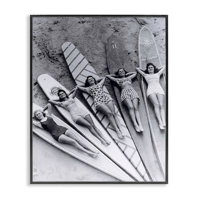 Stupell Vintage Women on Surfboards Framed Giclee Art Design By Arlington Prints
