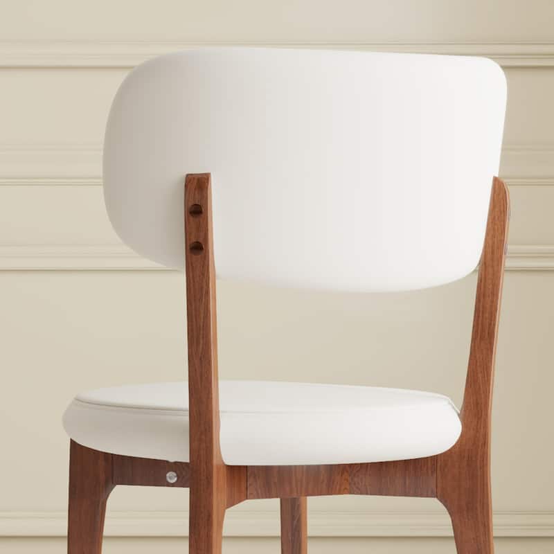 Set of 2 Modern PU Leather Dining Chairs, White Kitchen Chairs with Solid Wood Legs for Dining Room, Comfortable Family chairs