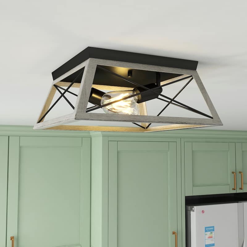 2 Light Caged Square/Rectangle Flush Mount Fixture