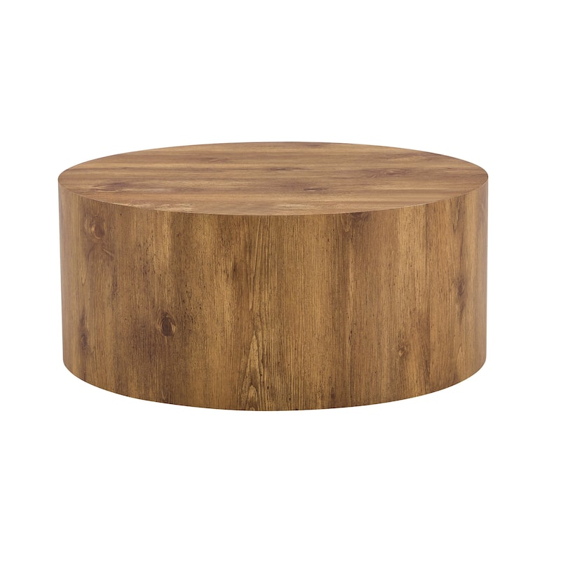 Cylindrical Coffee Table Dining Table with Anti-slip Feet, Writing Desk Accent Table with Woodgrain Pattern