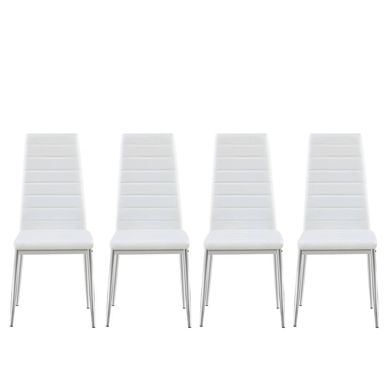 Modern Dining Chair Set, PU Leather Dining Chair with Silver Legs, for Dining Rooms, White, 4-Piece Set