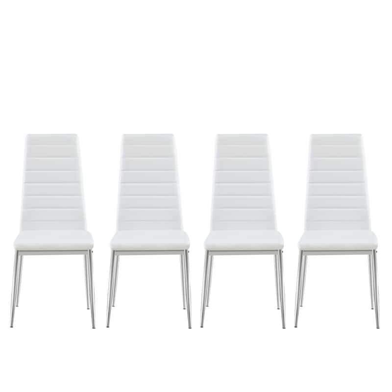 Modern Style Dining Chair Set For 4 With Comfortable Pu Leather And Silver Chrome Plated Chair Legs,White