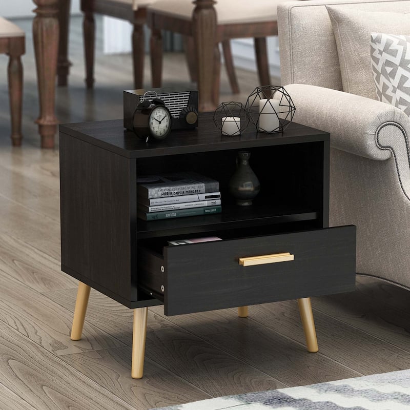 19.5"W Nightstand With 1 Drawer 1 Shelf and Metal Legs