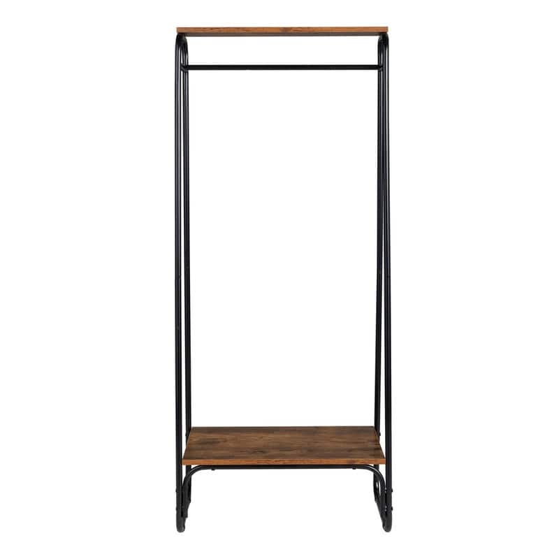 Freestanding Clothing Rack with 2 Wood Shelves - N/A