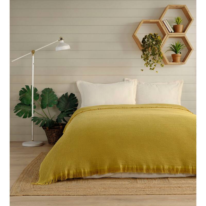 KAFTHAN Textile Waffle Plain Cotton Queen Coverlet