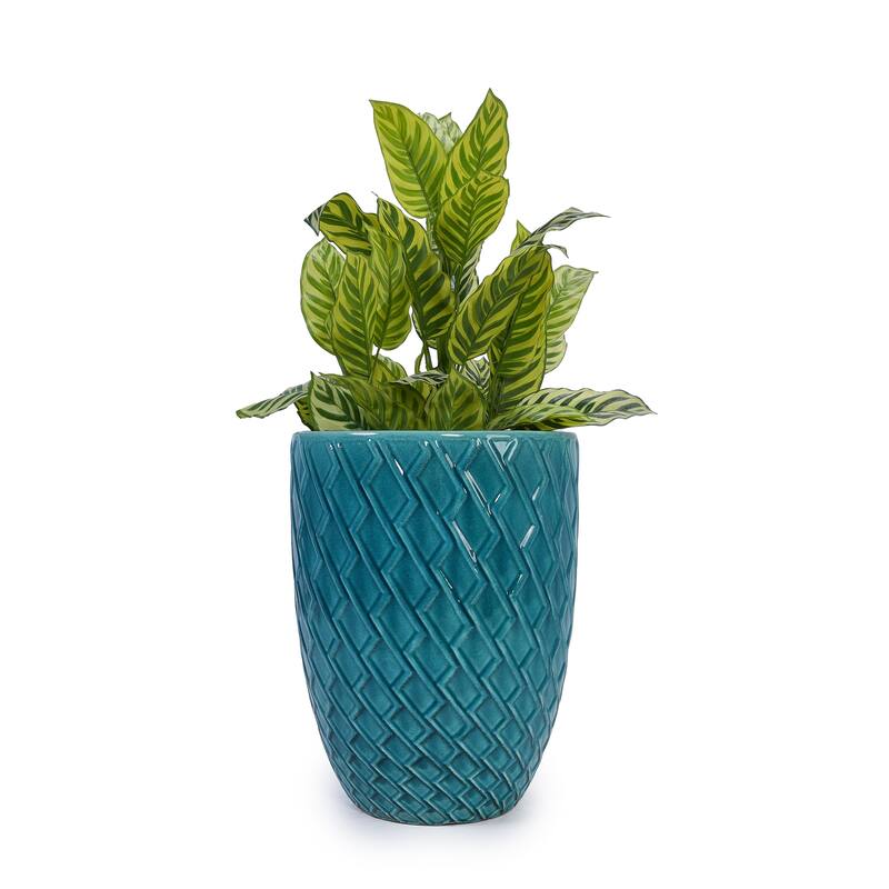 Elegant Ceramic Pot with Diamond Pattern for Indoor-Outdoor Plants