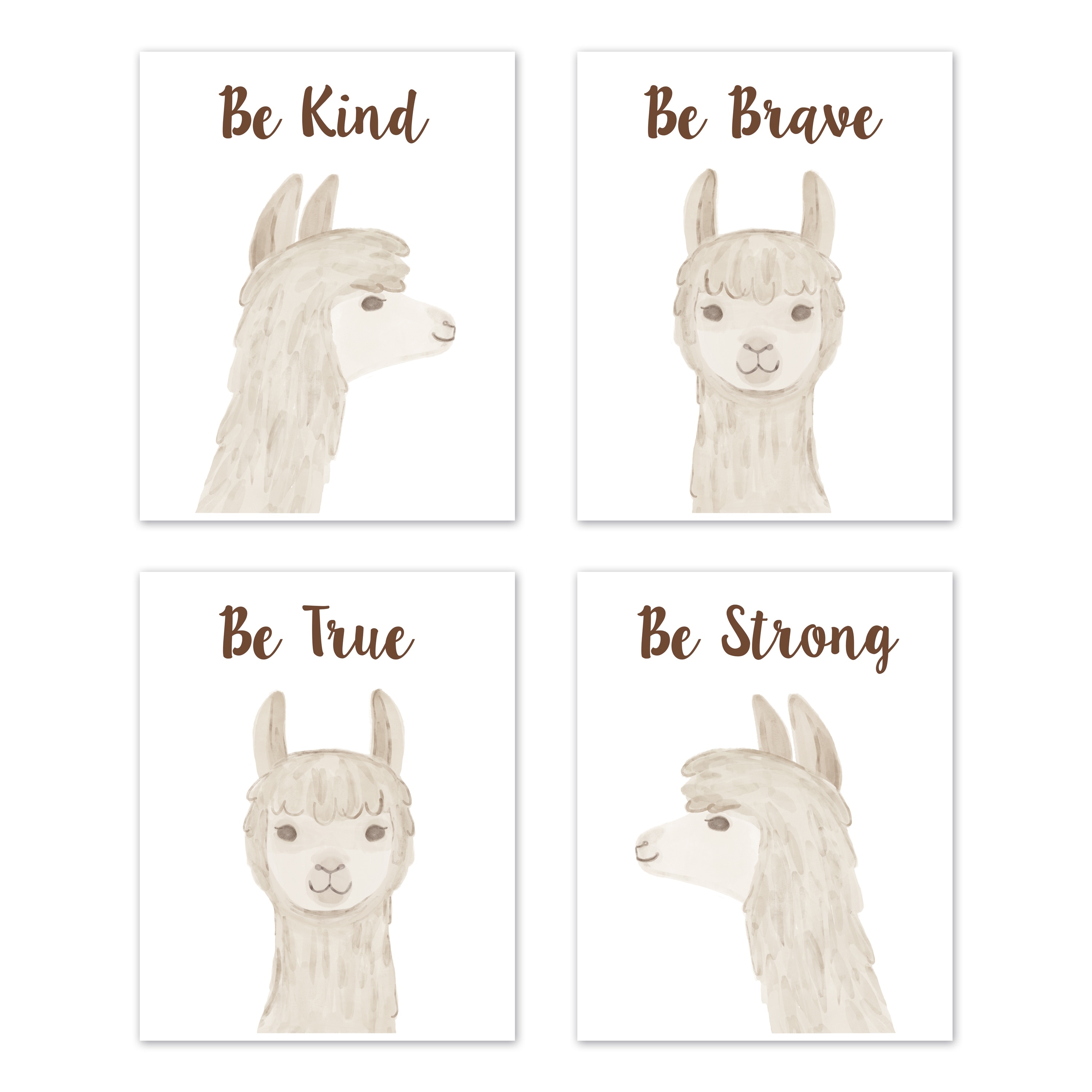 Boho Llama Wall Decor Art Prints Set Of 4 Gender Neutral Beige Taupe Tan Bohemian Southwest Watercolor Farmhouse Animal Overstock