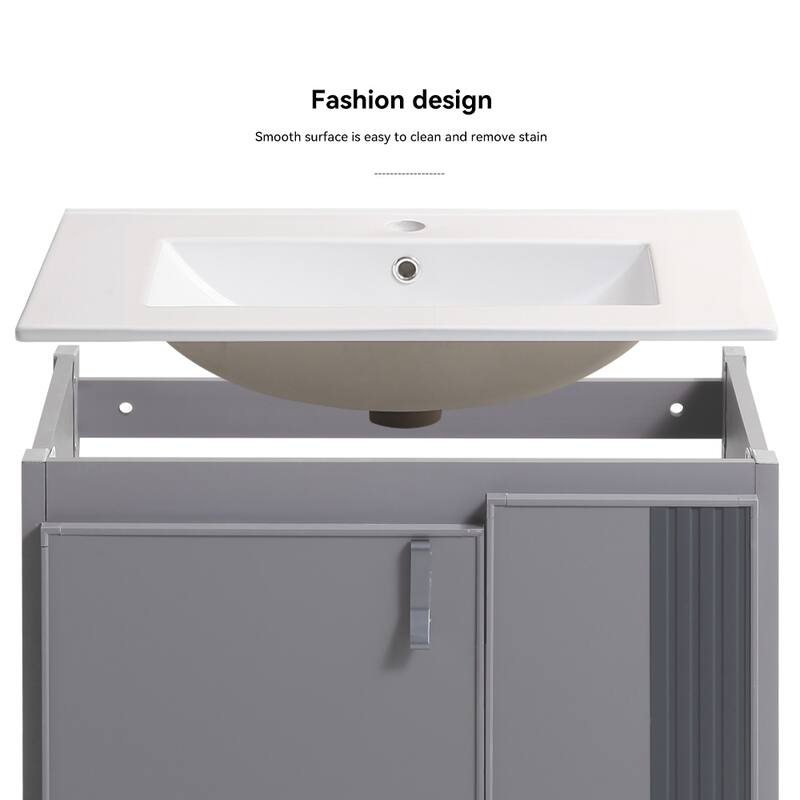 24" Wall Mounted Bathroom Vanity with Sink and Asymmetric Chic Doors