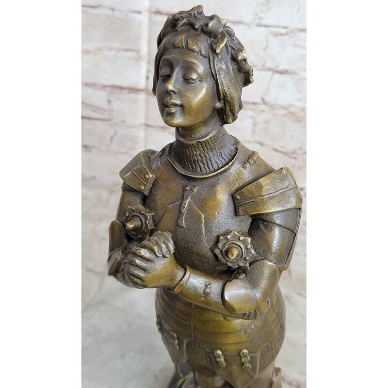 Joan Of Arc Roman Catholic Saint Praying Heroine Bronze Marble Statue Artwork