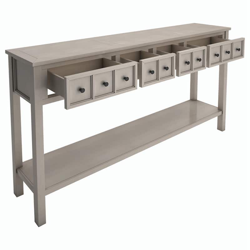 60"L Rustic Entryway Console Table, Long Sofa Table with Drawers and Bottom Shelf for Storage
